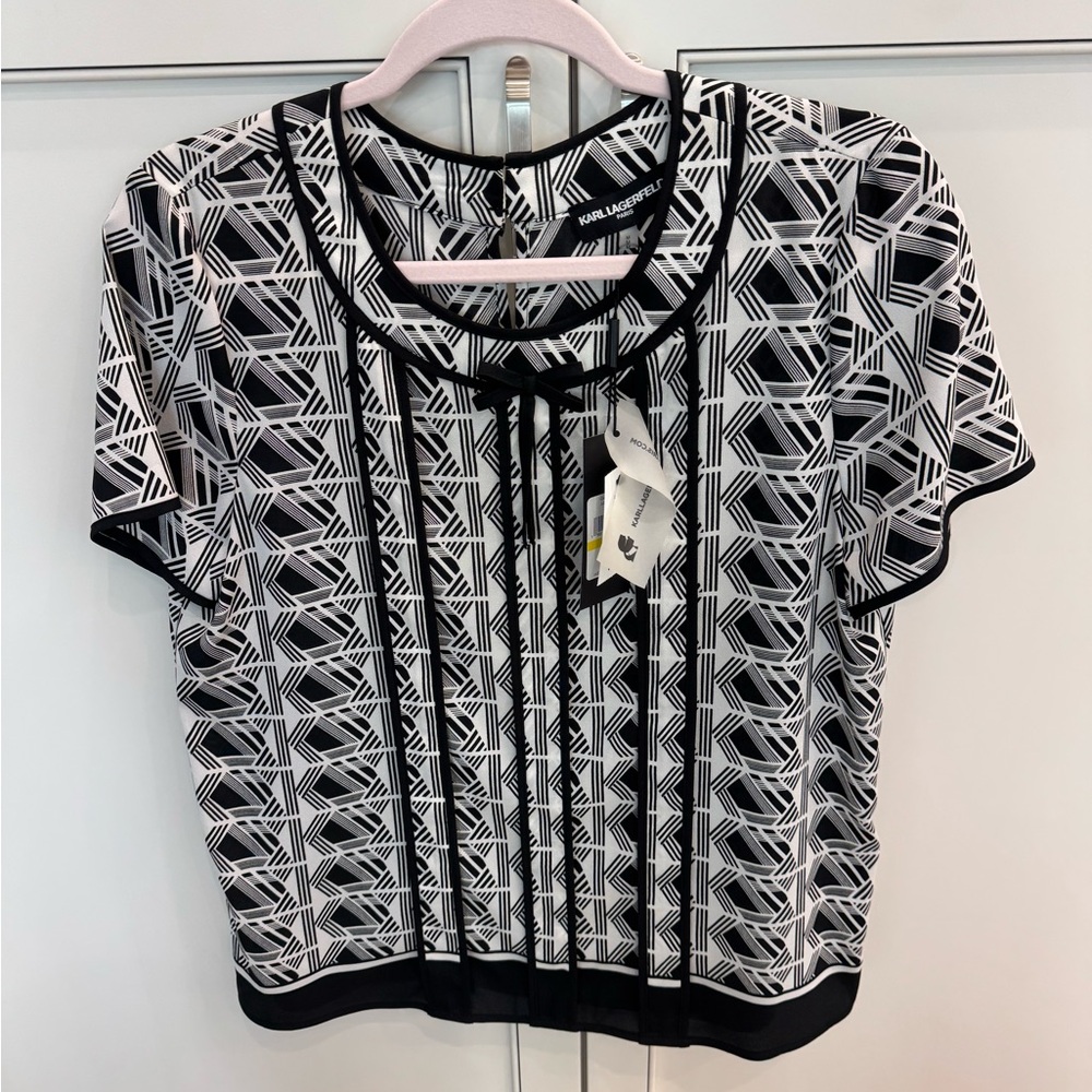Karl Lagerfeld Black and White Geometric Blouse
